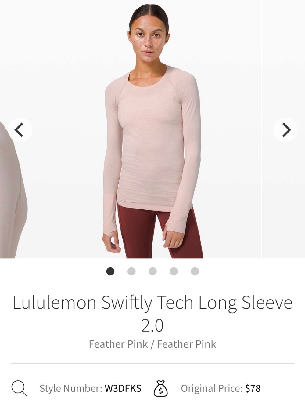 lululemon “Swiftly Tech 2.0” Long Sleeve top, “Feather Pink” color, size 10